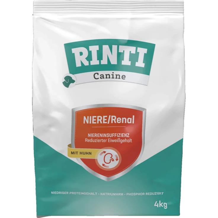 Rinti Canine Niere/Renal Huhn, Diät-Alleinfuttermittel für Hunde zur Unterstützung der Nierenfunktion, 4kg