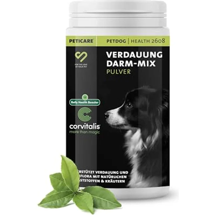 Peticare PetDog Health 2608, Ergänzungsfutter Verdauung & Darm-Mix Pulver für Hunde, 125g mit natürlichen Inhaltsstoffen und CORVITALIS® Komplex – Bild 1