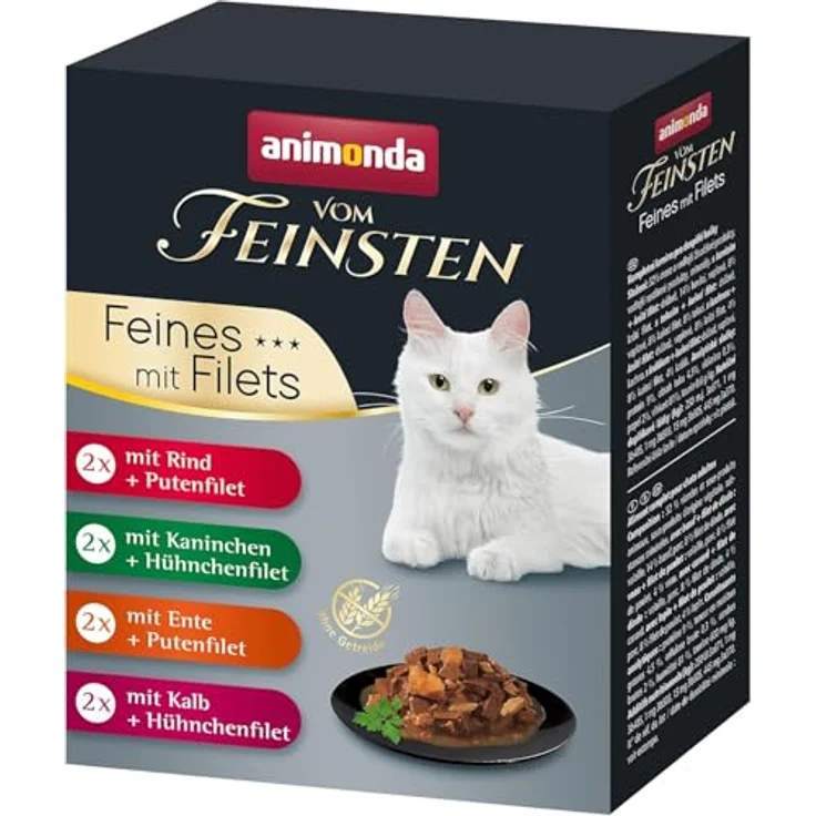 animonda Vom Feinsten Katzennassfutter Selection, 8 Portionsbeutel mit Filets, getreidefrei, ohne Zucker, fleischige Zutaten, Sortenmix, 8 x 85 g – Bild 1