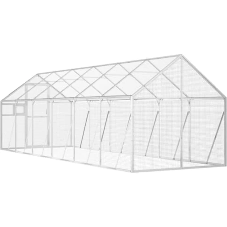vidaXL Heidelore, Vogelkäfig + Voliere aus Aluminium, silbern, mit abschließbarer Tür und großzügigem Platz für Vögel und Kleintiere, 179 x 600 x 114/185 cm – Bild 5