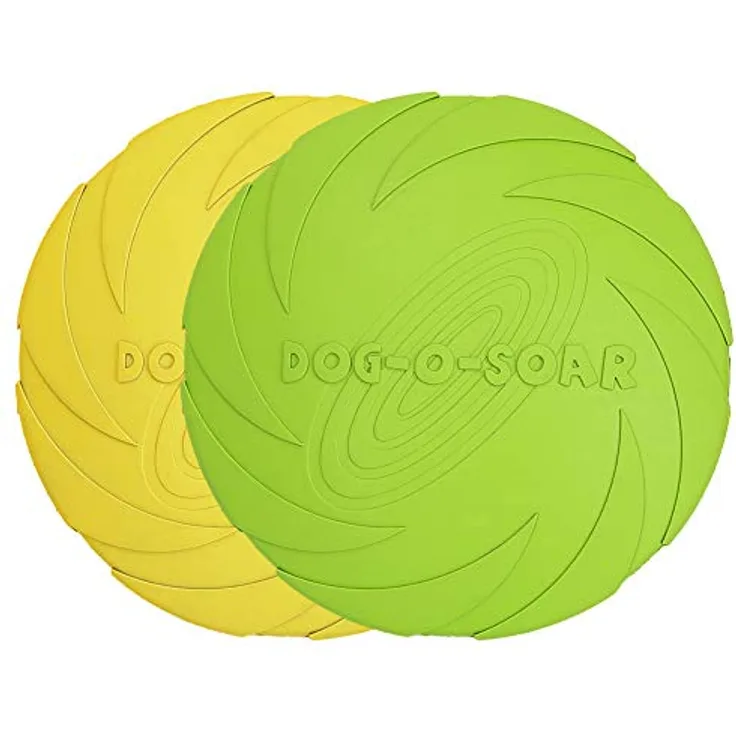 Vivifying Hundefrisbee, 18cm aus natürlichem Kautschuk, 2 Stück (Grün + Gelb), rutschfest und schwimmfähig für Land und Wasser