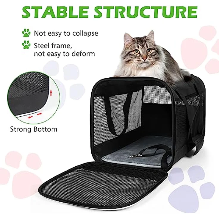 Lannvan Transportbox Katze, faltbare Katzen- und Hundebox bis 6,5kg, atmungsaktiv mit abnehmbarem Plüschpad, 45x30x30cm, Schwarz – Bild 5