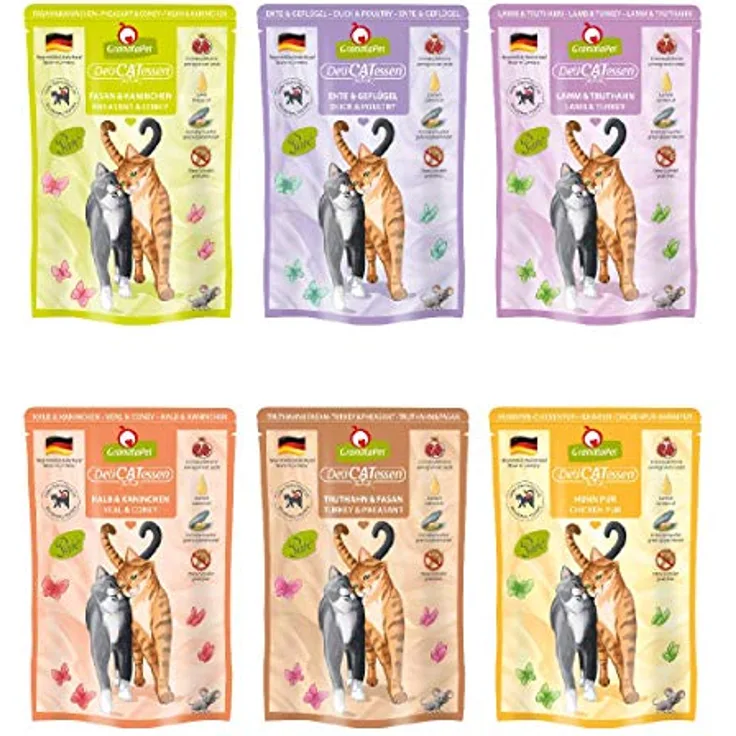 GranataPet DeliCatessen Multipack 3, Nassfutter für Katzen ohne Fisch, Alleinfuttermittel ohne Getreide, hoher Fleischanteil, 6 x 85 g