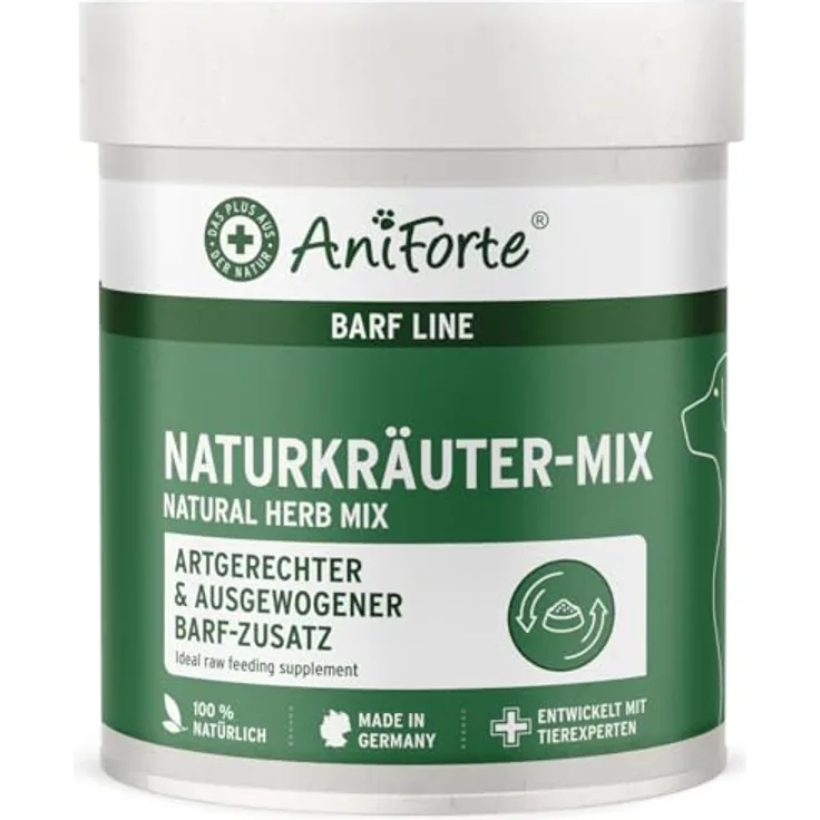 AniForte Barf Naturkräuter Mix für Hunde 250 g - Unterstützt Verdauung und Immunsystem, enthält Enzyme, Chlorophyll & Vitamine, natürliche Futterergänzung