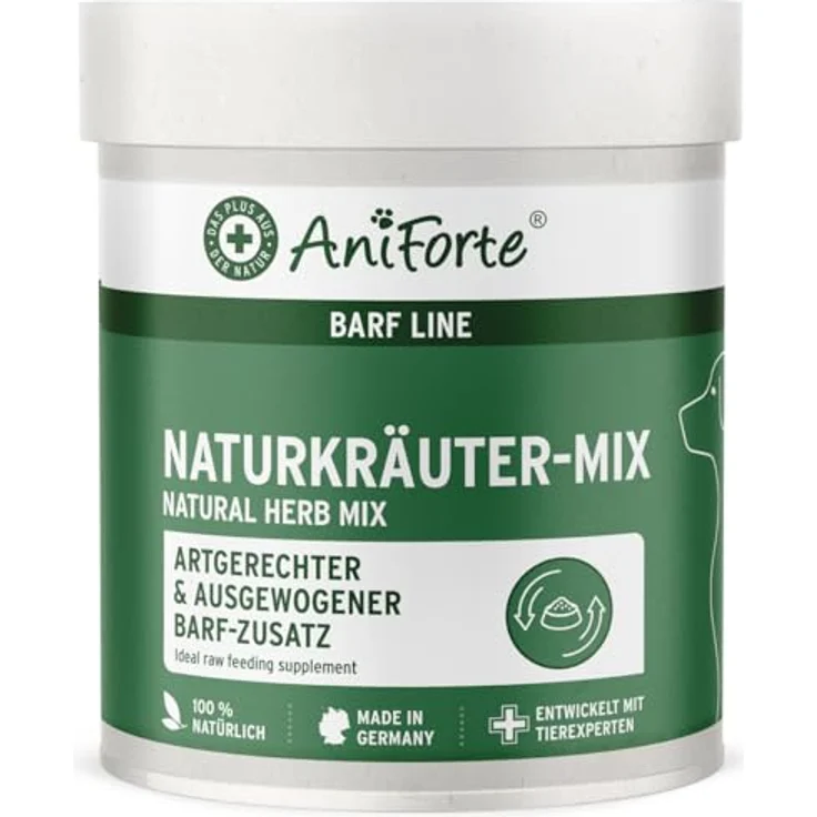 AniForte Barf Naturkräuter Mix für Hunde 250 g - Unterstützt Verdauung und Immunsystem, enthält Enzyme, Chlorophyll & Vitamine, natürliche Futterergänzung – Bild 1