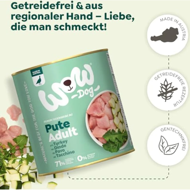 WOW Adult 6 x 800 g Pute, Hunde-Nassfutter mit hohem Fleischanteil, getreidefrei und ohne Zuckerzusatz – Bild 5