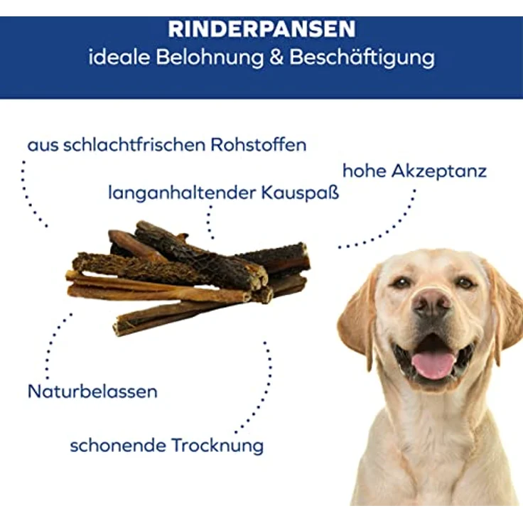 Tiernahrung Schwenner Rinderpansen für Hunde, getrocknete Kaustangen mit natürlicher Verdauungsunterstützung, 1000g, 20cm – Bild 4