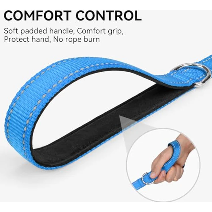 Joytale Hundeleine für Große und Mittelgroße Hunde, Doppelseitig Reflektierende Nylonleine mit Gepolstertem Griff, 1,2m x 2,5cm, Blau – Bild 3