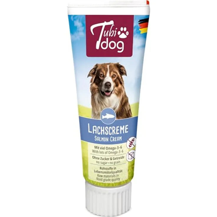 Kerbl Pet Tubidog Delikatess Lachscreme für Hunde, 75 g, hoher Belohnungseffekt, reich an mehrfach gesättigten Fettsäuren