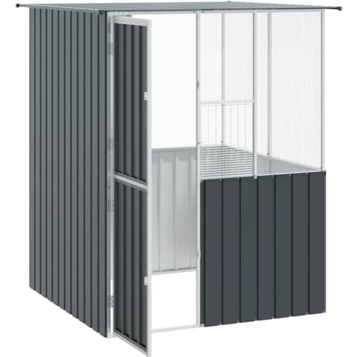 vidaXL Vogelkäfig Anthrazit 154 x 154 x 200 cm, Verzinkter Stahl, Wetterfest, Moderne Vogelvoliere mit großzügigem Platz für Vögel – Bild 4