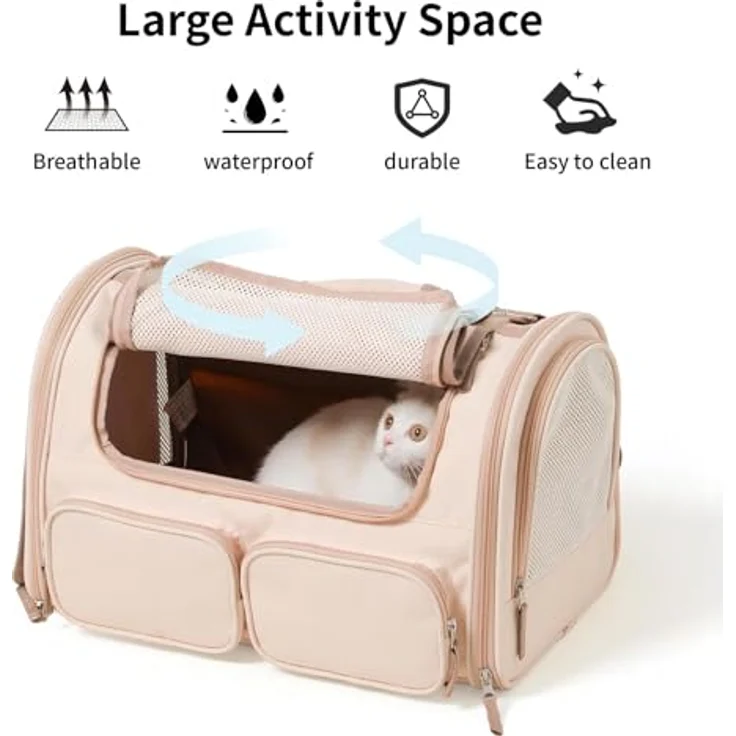FUKUMARU Faltbare Katzentransportbox, für Katzen/Hunde bis 22kg, pink, wasserfest, 4 Eingangstüren, leicht zu tragen – Bild 2