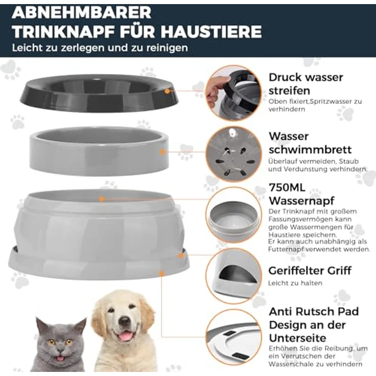 Qianyou Wassernapf für Hunde Unterwegs 750ml, Auslaufsicherer Trinknapf mit Spritzschutz, rutschfest und tragbar – Bild 3