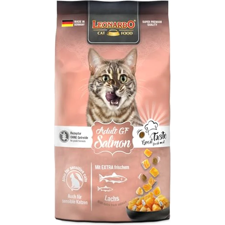 LEONARDO Adult GF Salmon, Katzen-Trockenfutter, glutenfrei mit 30% Lachs, 300g, Made in Germany – Bild 1