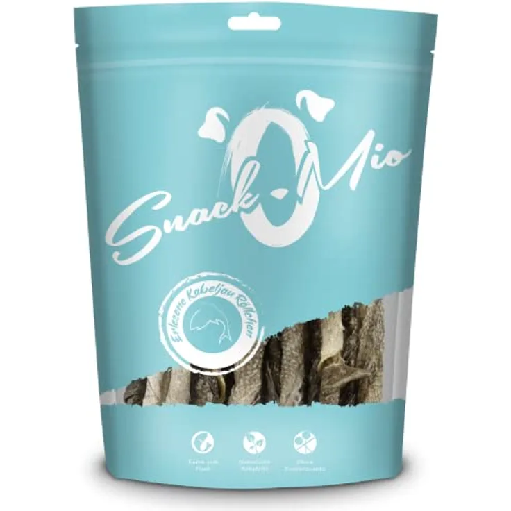 SnackOMio Premium Hundesnack, erlesene Kabeljau Röllchen, getreidefrei, 1 x 70g, luftgetrocknet und naturbelassen