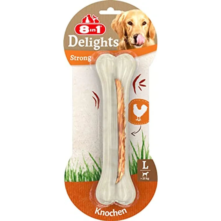 8in1 Delights Strong Knochen L - extra harter Kauknochen für große Hunde über 25 kg, unterstützt Zahnpflege, 1 Stück