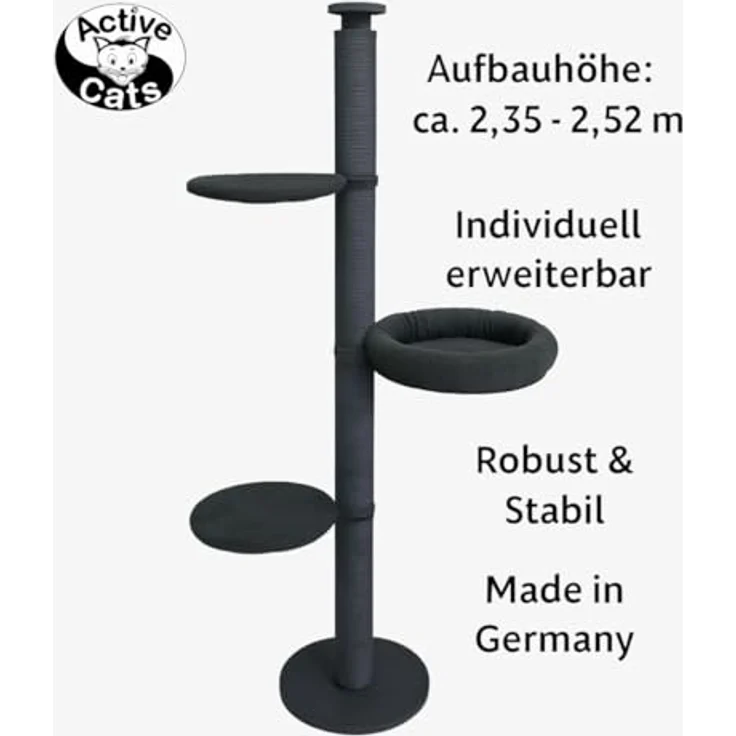 Active Cats Kratzbaum Domestic, schwarz - Deckenspanner mit 3 Schlafplätzen, rutschfest und waschbare Bezüge, für große Katzen geeignet – Bild 2