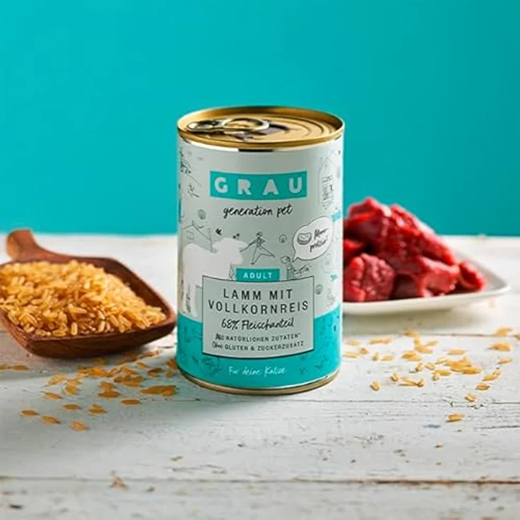GRAU Nassfutter für Katzen - Lamm mit Vollkornreis, 6er Pack (6 x 400 g), glutenfrei, für sensible Katzen – Bild 2
