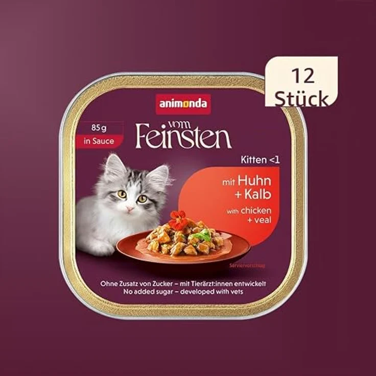animonda vom Feinsten Kitten Nassfutter Huhn+Kalb in Sauce, 12x85g, hochwertige Ernährung für heranwachsende Katzen – Bild 2
