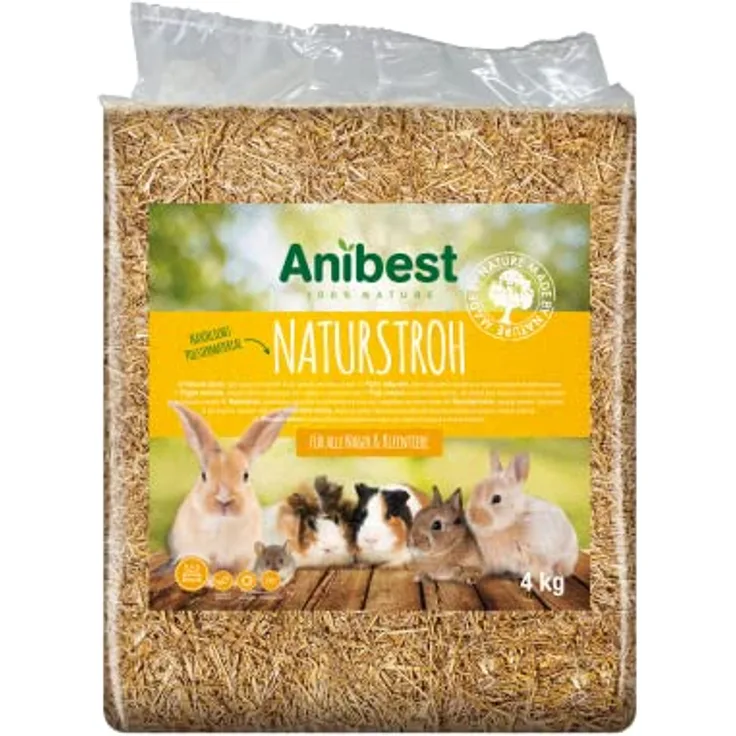 Anibest Naturstroh, Kleintierstreu, 100 % natürliche Einstreu, saugfähig und wärmeisolierend, Made in Germany, 4 kg