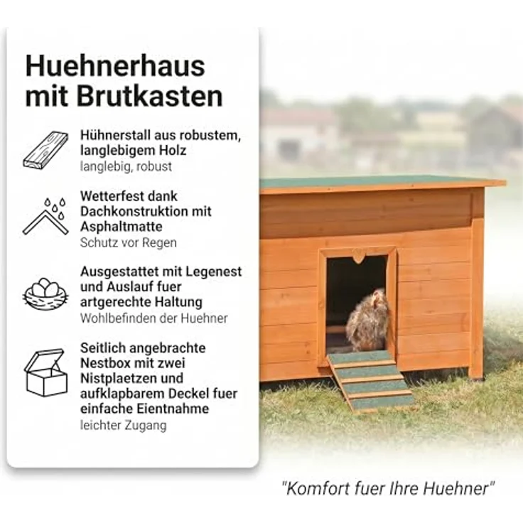 Mucola XXL Hühnerstall, Hühnernest aus Holz mit aufklappbarem Dach, Natur/Braun, inkl. 2 Nistplätze und integrierter Belüftung – Bild 2