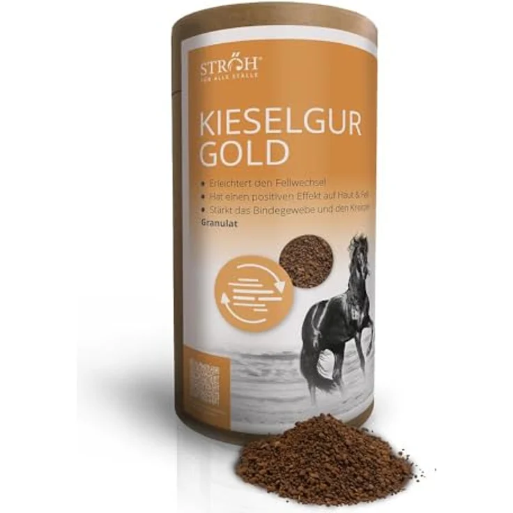 STRÖH Kieselgur Gold Pferd (1,7kg) • Mineralfutter zur Unterstützung von Stoffwechsel & Fellwachstum, reich an Silizium für gesundes Fell und Haut – Bild 1