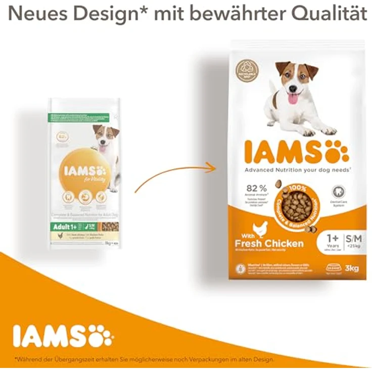 IAMS Hundefutter trocken mit Huhn, Trockenfutter für große Hunde ab 1 Jahr, 5 kg, weizenfrei, mit Omega 3 und 6, für gesunde Haut und glänzendes Fell – Bild 2