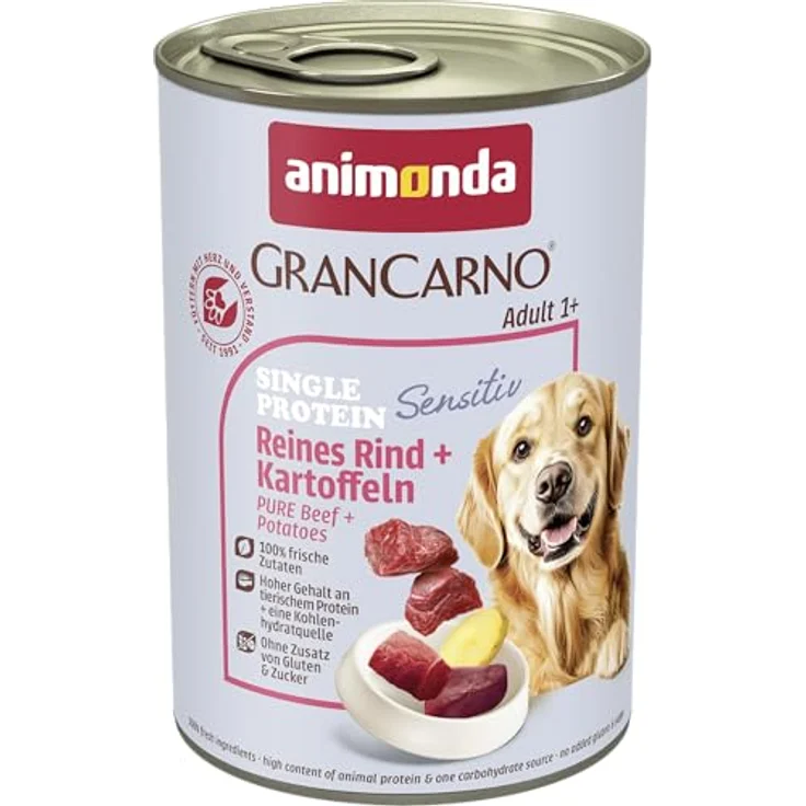 animonda GranCarno Sensitiv Rind und Kartoffel, Hunde-Nassfutter für alle Altersstufen, 6x400g – Bild 1