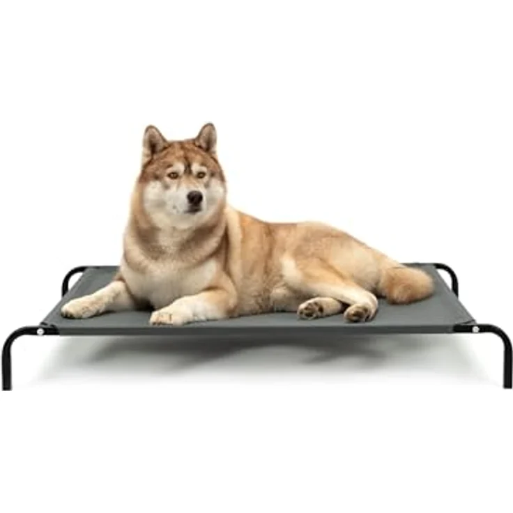 lionto Outdoor Hundeliege, stabile erhöhte Haustierliege mit atmungsaktivem Netzbezug und robuster Metallrahmen, 117x85 cm, grau – Bild 1