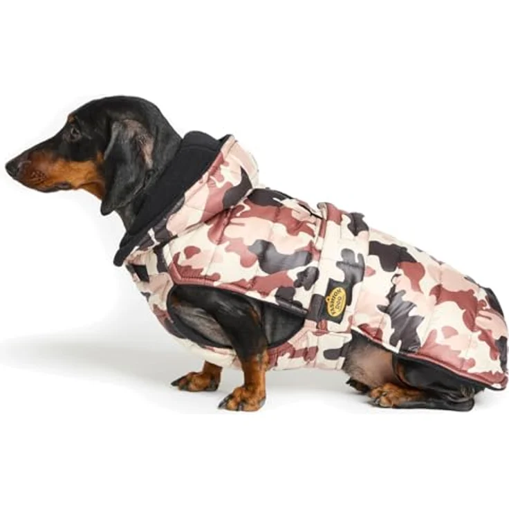 Fashion Dog Steppmantel für Dackel, Camouflage, mit Kapuze, wasserabweisend und warm gefüttert, 33 cm – Bild 1
