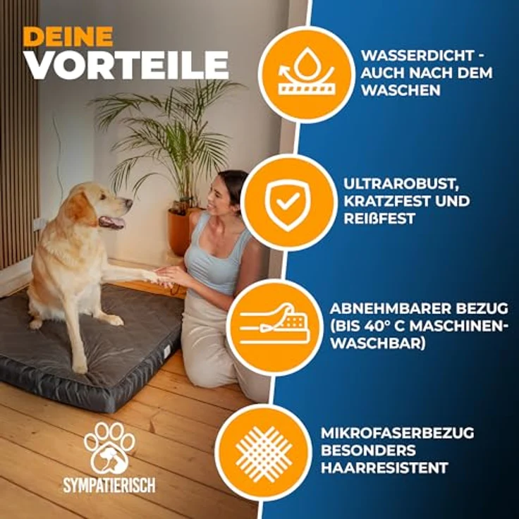 SympaTierisch Orthopädisches Hundebett [Wasserdicht] mit rutschfestem Kissen und waschbarem Bezug, 110x100x9 cm, für kleine bis große Hunde – Bild 5