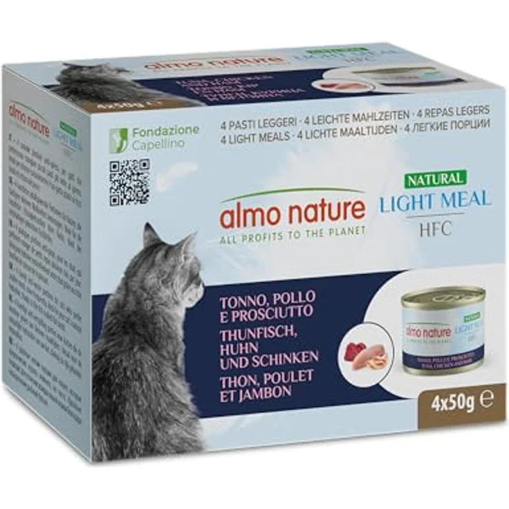 Almo Nature HFC Natural Light Meal, Nassfutter für Katzen - Thunfisch, Huhn & Schinken, Human-Grade, Glutenfrei, 50g, 4er Pack – Bild 1