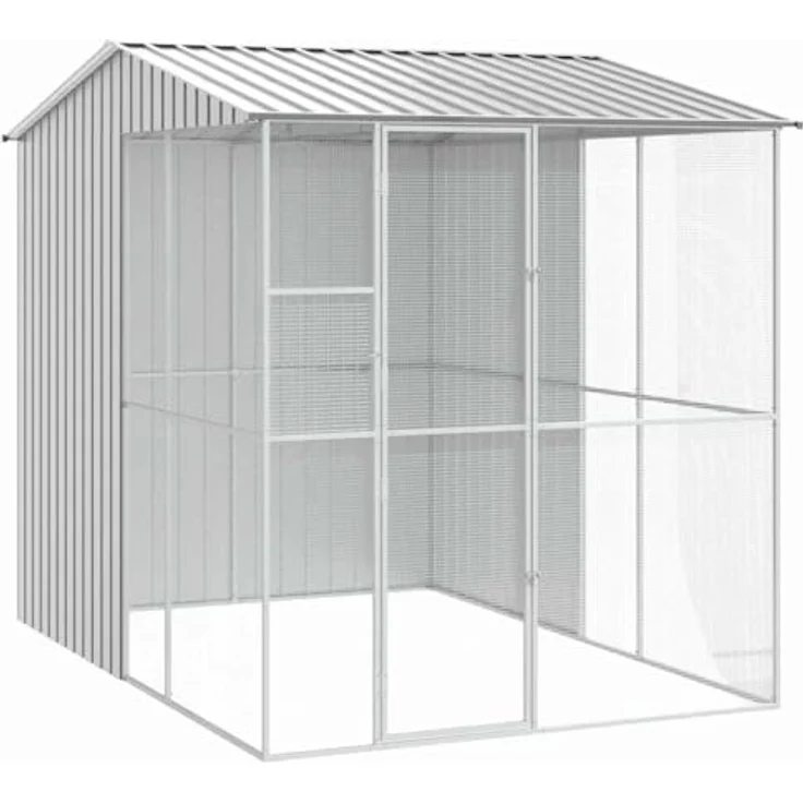 vidaXL Vogelkäfig Grau, rechteckige Voliere aus verzinktem Stahl, 215 x 310 x 247 cm, modernes Design für Garten und Terrasse – Bild 1