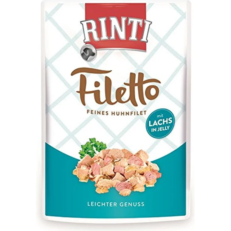 Rinti Filetto Jelly Huhn & Lachs, Hunde-Nassfutter mit 48% Huhnfilet und 6% Lachs, 24 x 100 g – Bild 1