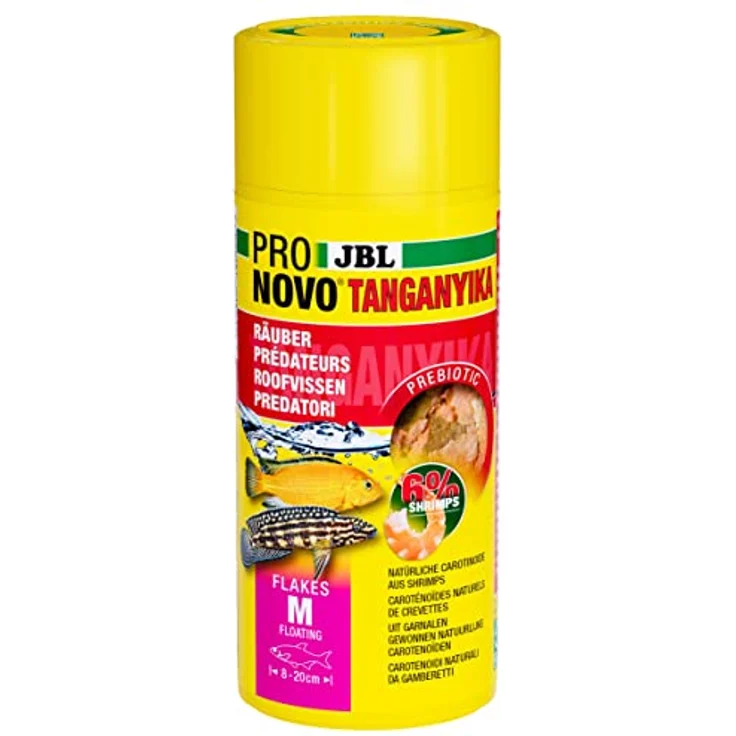 JBL PRONOVO TANGANYIKA FLAKES, Hauptfutter für Buntbarsche 8-20 cm, prebiotische Fischfutter-Flocken, Größe M, 250 ml – Bild 1