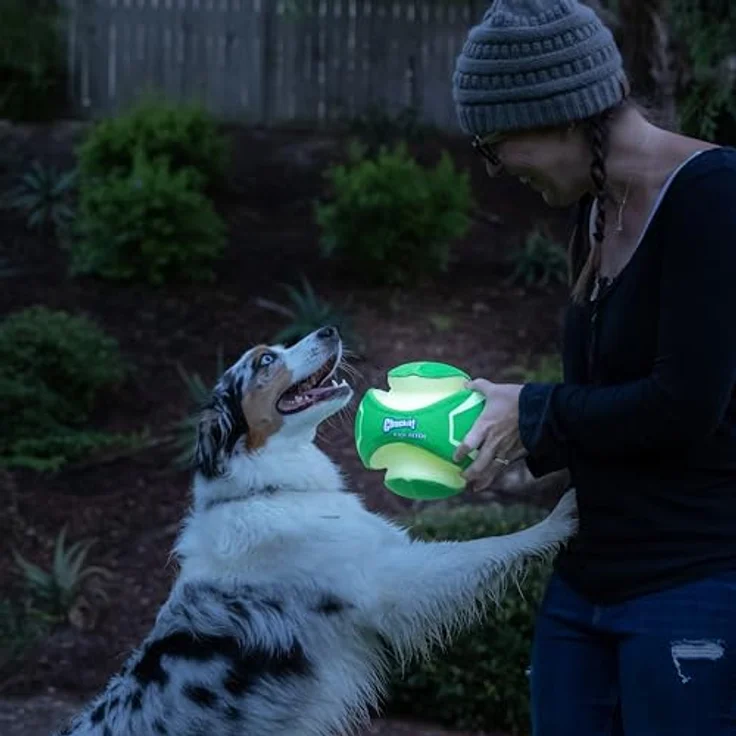Chuckit! Kick Fetch Max Glow, leuchtender Hundeball, 19,5 cm Durchmesser, unsinkbar und robust – Bild 4