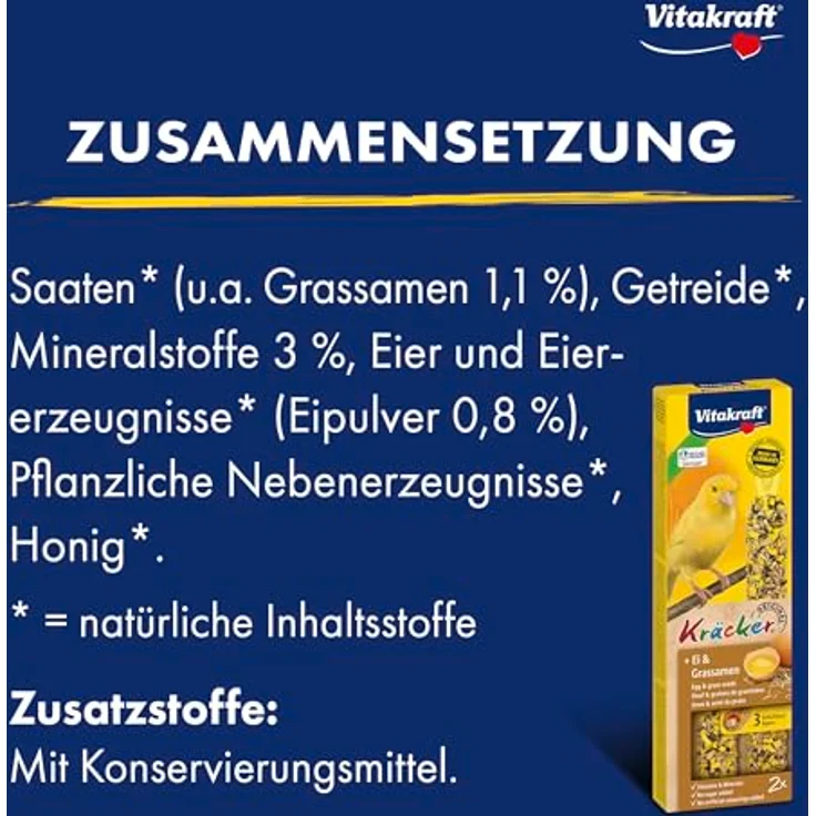 Vitakraft Kräcker für Kanarienvögel, Knabberstangen mit Ei und Grassamen, angereichert mit Vitaminen und Mineralien, 10x 54g, ohne Zuckerzusatz – Bild 4