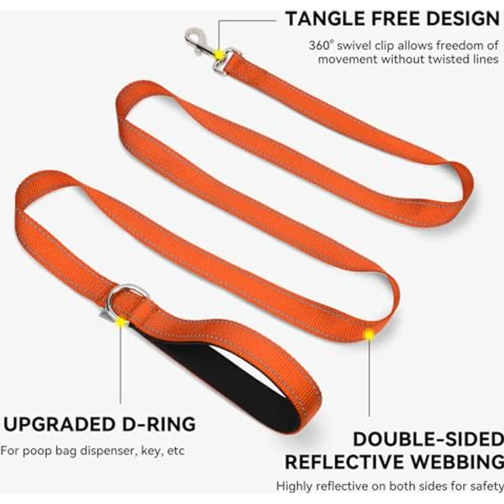 Joytale Hundeleine für große und mittelgroße Hunde, doppelseitig reflektierende Nylonleine mit gepolstertem Griff, 1,8m x 2,5cm, orange – Bild 5