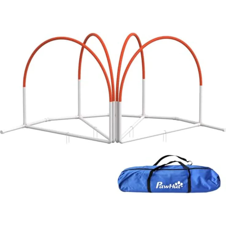 PawHut Agility Set Hunde, 4-teiliges Trainingszubehör mit Steckhürden und Slalomstangen, tragbare Oxford-Tasche, stabil und langlebig