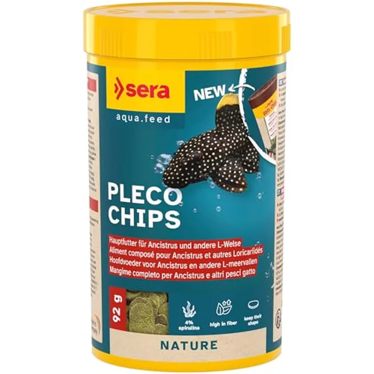 sera Pleco Chips 250 ml (92 g), Wels Futtertabletten für gesunde Bodenfische mit hoher Futterverwertbarkeit, Fischfutter für Aquarien, Made in Germany