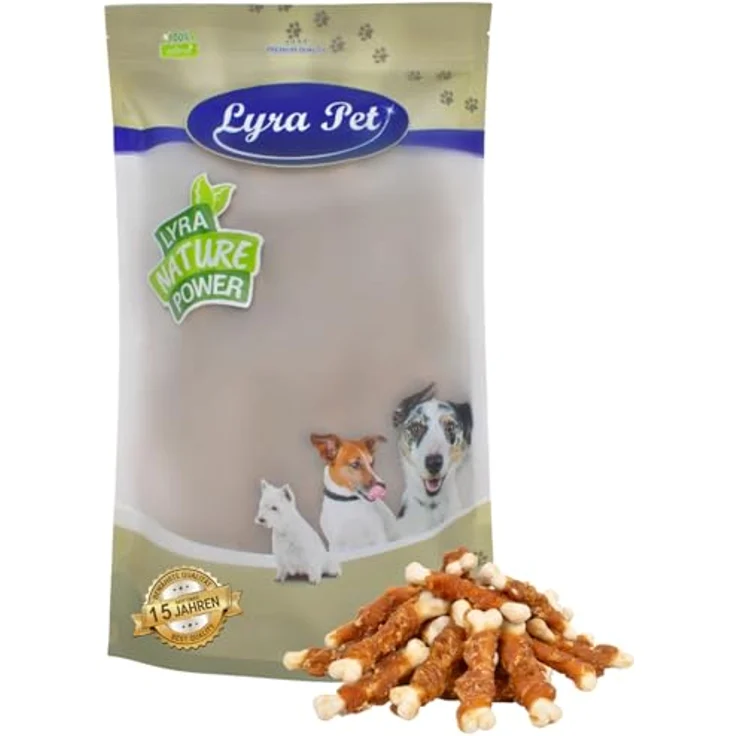 Lyra Pet® 1 kg Calciumknochen mit Hühnerbruststreifen, fettarmer Kausnack für Hunde, proteinreiche Belohnung im wiederverschließbaren Beutel – Bild 1