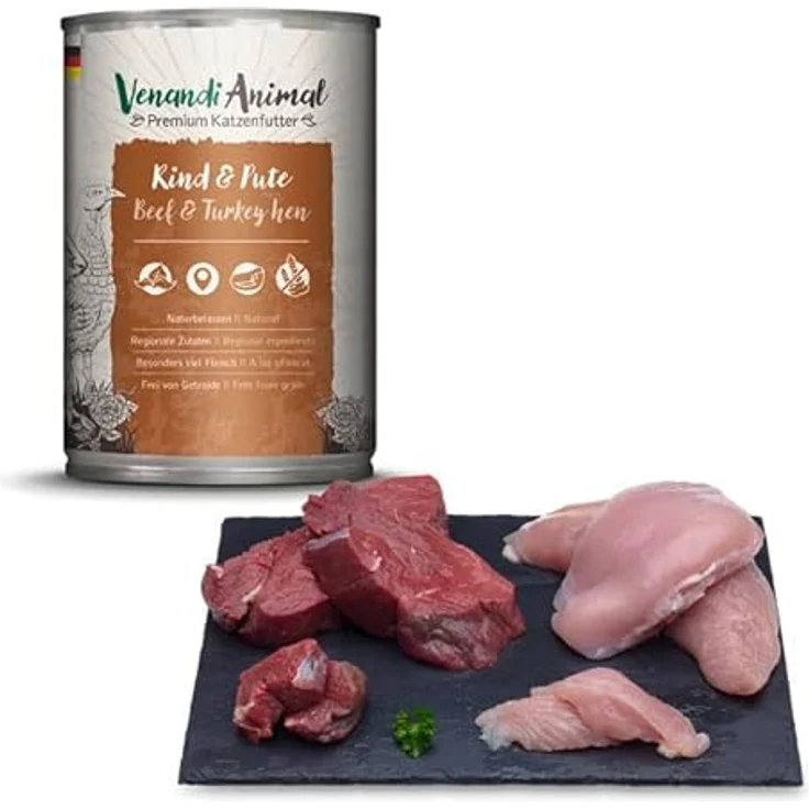 Venandi Premium Nassfutter für Katzen, Rind & Pute, 6 x 400g (getreidefrei, hoher Fleischanteil) – Bild 3