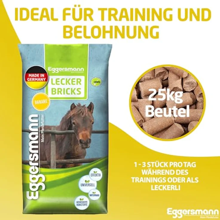 Eggersmann Mein Pferdefutter Pferde-Leckerlis, 25 kg Lecker Bricks mit natürlichem Banane-Geschmack, ideal als Belohnung für Pferde & Ponys – Bild 5
