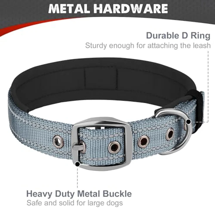 Joytale Gepolstertes Neopren Hundehalsband für Große Hunde, Nylon Reflektierend, Grau, Doppellagige Konstruktion, Robust und Leicht – Bild 5