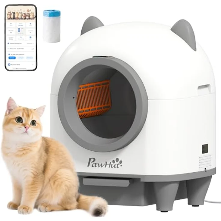 PawHut automatische Katzentoilette mit App-Steuerung, Geruchsbeseitigung und Mülleimer, weiß-grau, für mehrere Katzen – Bild 1