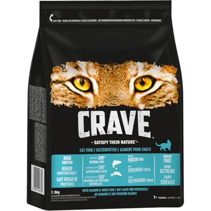 CRAVE Katzen-Trockenfutter, Beutel mit Lachs und Weißfisch, 2.8kg, 100% natürliche Zutaten, ohne Getreide