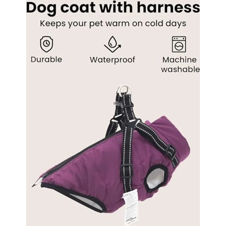 vidaXL Hundemantel Lila L40, Fleece- und Polyesterkombination, wasserabweisend und winddicht mit verstellbarem Schnitt – Bild 3