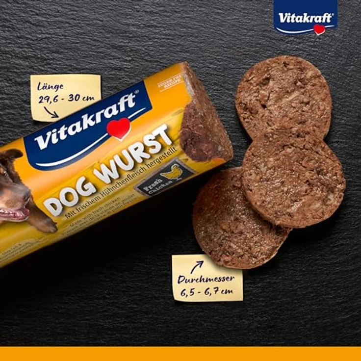 Vitakraft Dog Wurst mit Hühnchenfleisch, Hauptfutter oder Leckerbissen, zuckerfreier fleischiger Hundesnack, Vorratsgröße (1x 1kg) – Bild 2