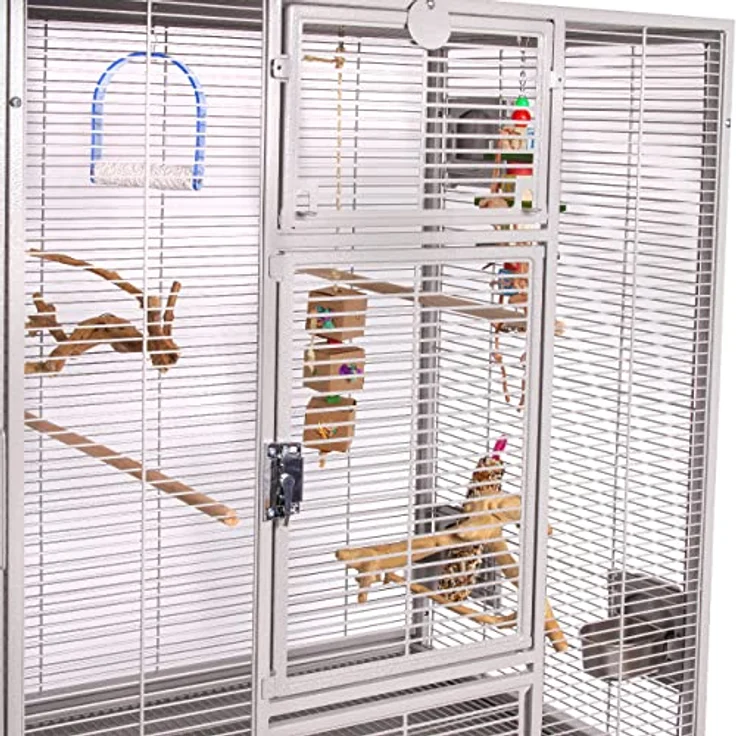 Montana Cages New Madeira Double, Premium Vogelkäfig für Finken und Sittiche, 6 Lenkrollen, 4 Edelstahlnäpfe, AVILON Pulverbeschichtung, Platinum Edition, ca. 165 x 56 x 158 cm – Bild 3