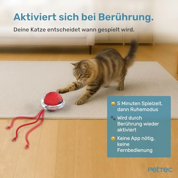 PetTec Interaktive Katzenspielzeuge, 2er-Set mit wiederaufladbaren Bällen zur Förderung des Jagdtriebs – Bild 4