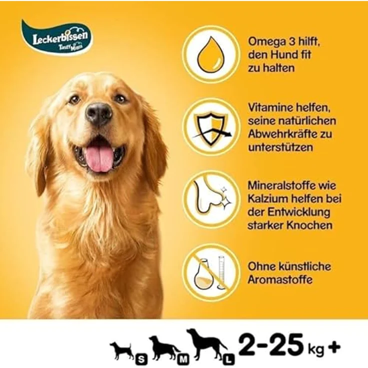 Pedigree Leckerbissen Kau-Schnitten mit Rind und Geflügel, proteinreicher Hundesnack mit Vitaminen, 155g – Bild 2
